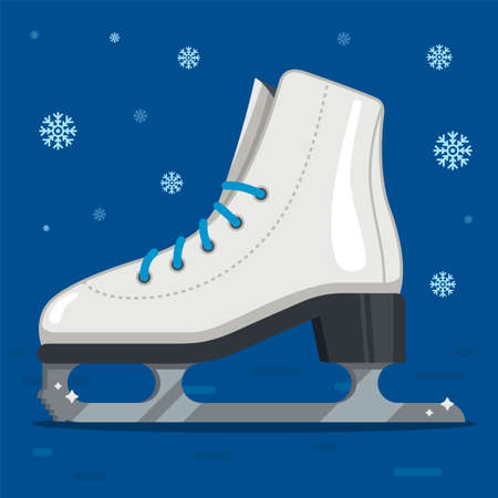 white ice skates for figure skating in winter. outdoor skating rink. flat vector illustration.のイラスト素材