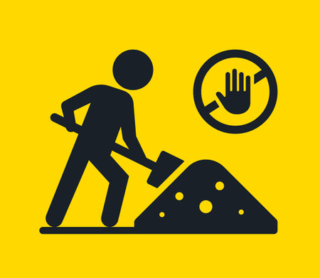road symbol earthworks are being carried out. digging ground icon. flat vector illustration.のイラスト素材