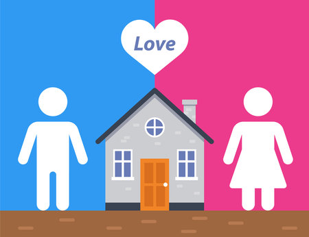 book a hotel for a love meeting between a man and a woman. flat vector illustration.のイラスト素材