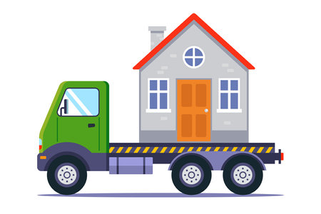 transportation of a building by truck on a white background. flat vector illustration.のイラスト素材