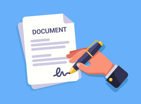 hand signs an important document. flat vector illustration.のイラスト素材