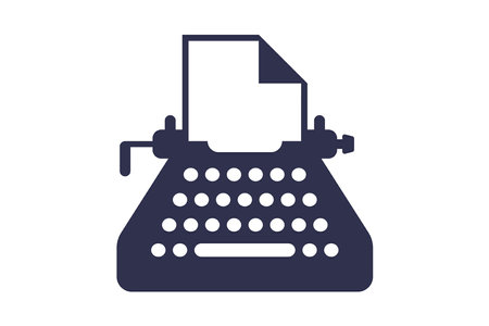 typewriter icon with sheet of paper on white background. flat vector illustration.のイラスト素材