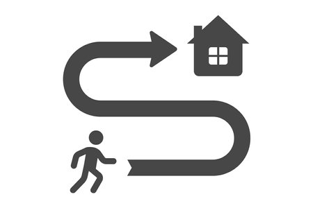 icon of a winding road to the house. route to destination. flat vector illustration.のイラスト素材