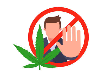 marijuana smoking ban sign. stop drugs. flat vector illustration.のイラスト素材