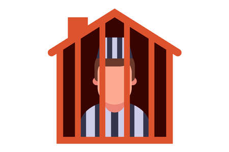 house arrest for a criminal. long self-isolation in your home. flat vector illustration isolated on white background.のイラスト素材
