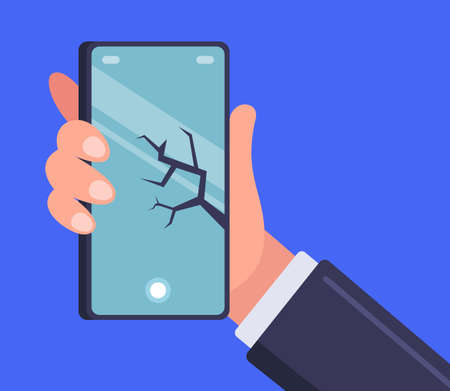 crack on the smartphone. smash your phone. flat vector illustration.のイラスト素材