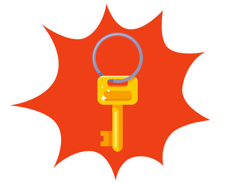 small gold key on an iron ring. flat vector illustration.