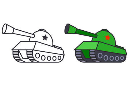 a set of two tank pictures. military equipment in color and black and white. flat vector illustration.のイラスト素材
