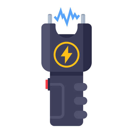 black stun gun for self-defense from bandits. flat vector illustration.のイラスト素材