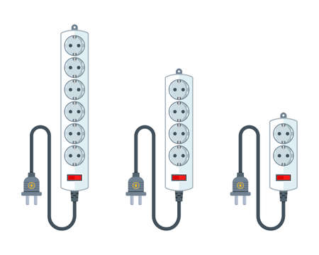electric extension cord for household appliances. a set of different extender lengths. flat vector illustration isolated on white background.のイラスト素材