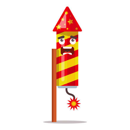 launching fireworks into the sky. set fire to the fuse of the pyrotechnics. flat vector illustration.のイラスト素材