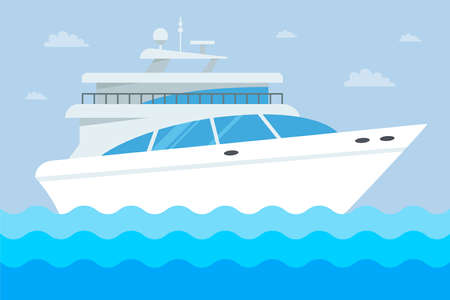 white expensive yacht on the water. flat vector illustration.のイラスト素材