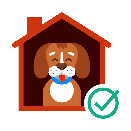 take a dog from the shelter to his home. happy dog in the booth. flat vector illustration.のイラスト素材