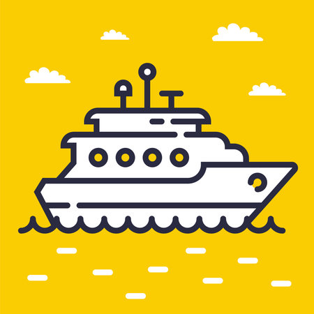 yacht icon on the sea on a yellow background. flat vector illustrationのイラスト素材