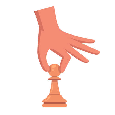 hand with a pawn. make a move on the chessboard. flat vector illustration.のイラスト素材