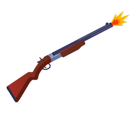 shot from a gun on a hunt. a shot from a weapon at a target. flat vector illustration.のイラスト素材