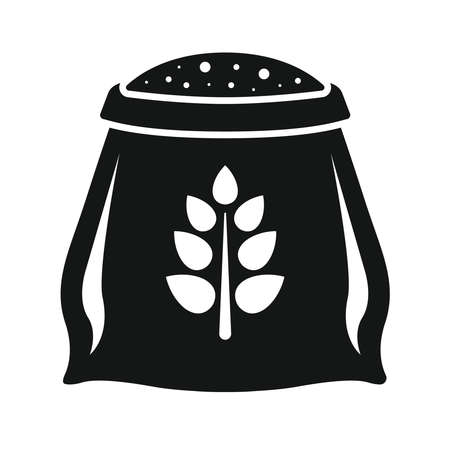 black icon of grain in a bag. flour for baking bread. flat vector illustration.のイラスト素材