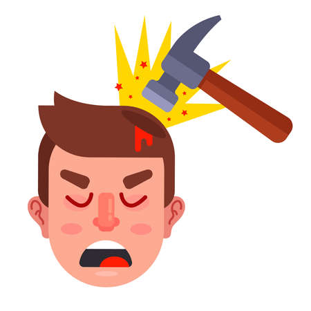 hit a person on the head with a hammer. flat vector illustration.のイラスト素材