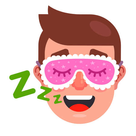 man sleeps with sleep mask. snoring man. flat vector illustration.のイラスト素材