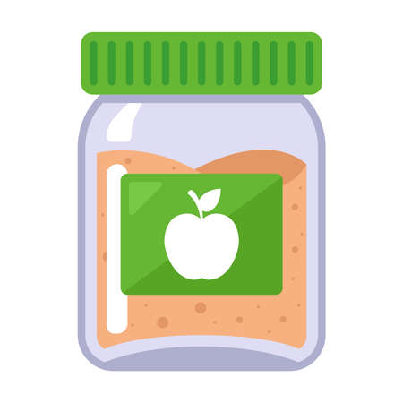 applesauce in a glass jar for baby food. flat vector illustration.のイラスト素材