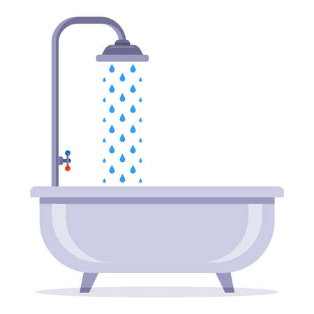 bath with a tap with water. wash in the shower. flat vector illustration.のイラスト素材