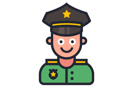icon of a smiling police officer on a white background. flat vector illustrationのイラスト素材