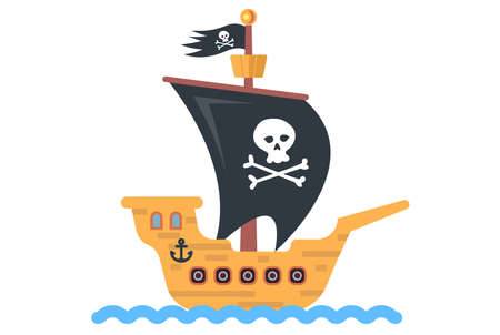 Toy children home-made pirate ship. flat vector illustration.のイラスト素材