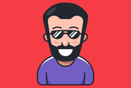 a man with a beard and in sunglasses. Flat character vector illustration.のイラスト素材