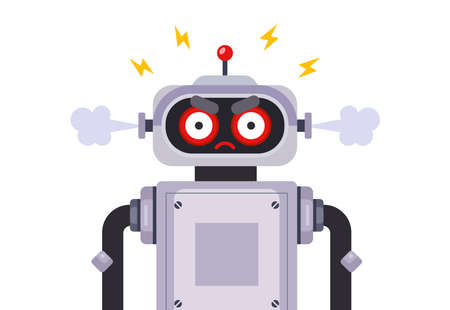 angry killer robot on a white background. Flat character vector illustrationのイラスト素材