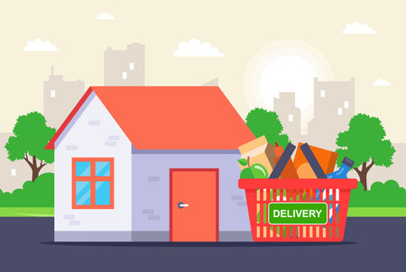 food delivery from the store directly to your home. flat vector illustrationのイラスト素材