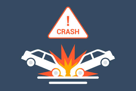 car collision icon on the road. flat vector illustration.のイラスト素材