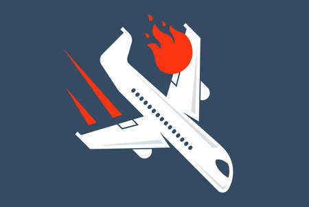 plane crash due to a hot engine. flat vector illustration.のイラスト素材