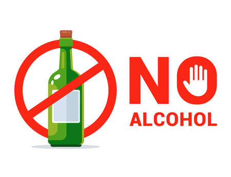 no alcohol symbol. ban on alcohol. no alcohol law. flat vector illustration.のイラスト素材