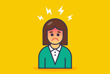 icon girl is having a headache. Flat vector illustration isolatedのイラスト素材