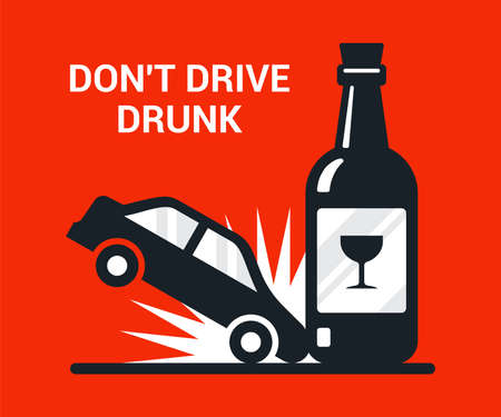 accident drunk driver. poster driving intoxicated. flat vector illustration.のイラスト素材