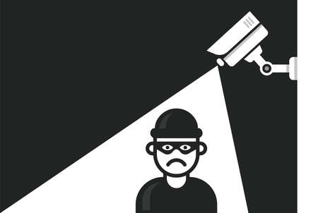 video surveillance of the object. to protect the territory from crimes. flat vector illustration.のイラスト素材