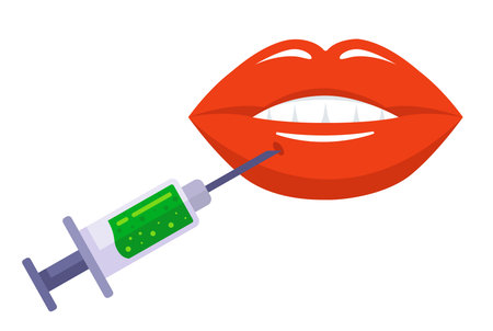 increase the size of the lips with an injection. cosmetic procedure for women. flat vector illustration.のイラスト素材
