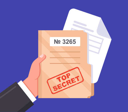 folder with classified documents. hold dirt in your hand. state secret. flat vector illustrationのイラスト素材
