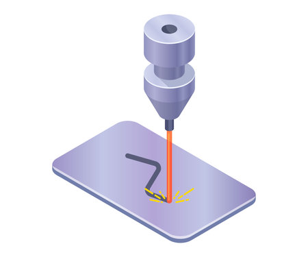 the laser cuts a pattern on the metal. laser cutting for iron. flat vector illustration.のイラスト素材