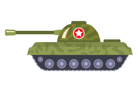 green military tank with a star and in camouflage. flat vector illustration.のイラスト素材