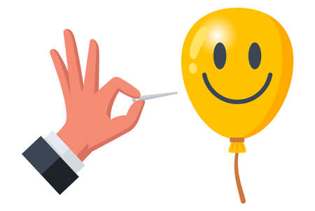 pierce a balloon with a needle with a smile. flat vector illustration.のイラスト素材