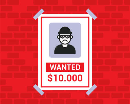 wanted poster on the wall. reward for information about a person. flat vector illustration.のイラスト素材