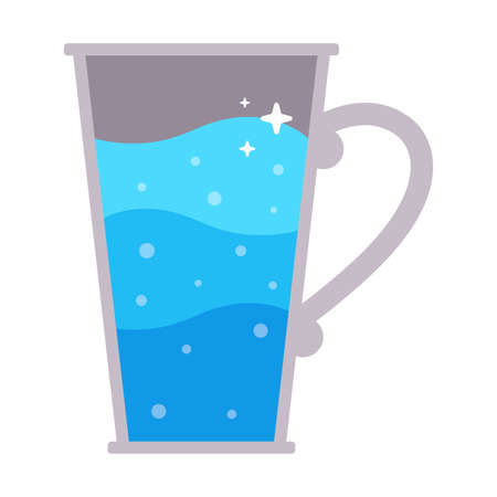 transparent glass with water. clear blue drink to quench your thirst. flat vector illustration.のイラスト素材