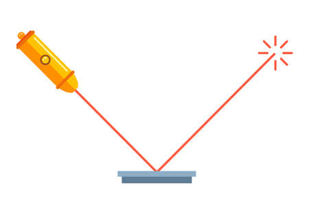 A laser beam shines on a surface and is reflected. physical experiment. flat vector illustration.のイラスト素材
