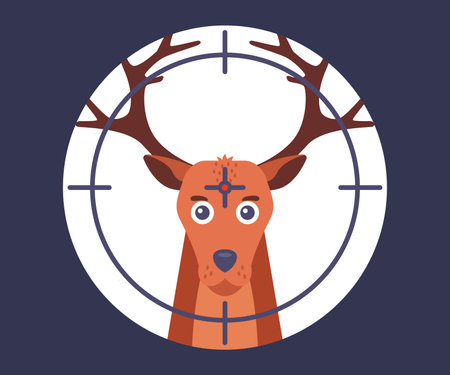 deer with antlers in the sight of a hunter. find prey in the forest. flat vector illustration.のイラスト素材
