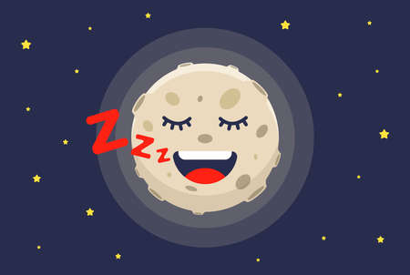 character moon sleeps at night and snores. flat vector illustration.のイラスト素材