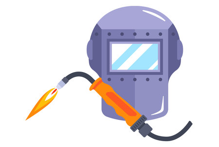 welding machine and mask for welding. iron welding equipment. flat vector illustration.