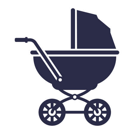 black icon of baby stroller with baby. flat vector illustration.のイラスト素材