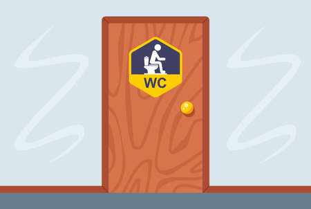 closed door to a public toilet. toilet room sticker. flat vector illustration.のイラスト素材