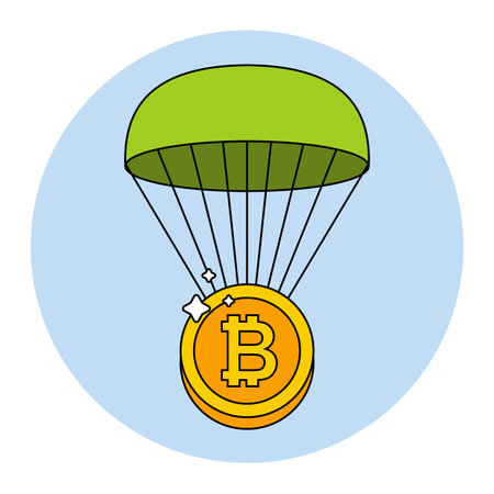 bitcoin falls by parachute. insure cryptocurrencies against the crisis. flat vector illustration.のイラスト素材
